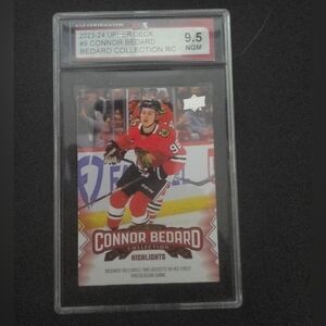 Connor Bedard Upper Deck Rookie Card. Connor Bedard Collection KSA 9.5